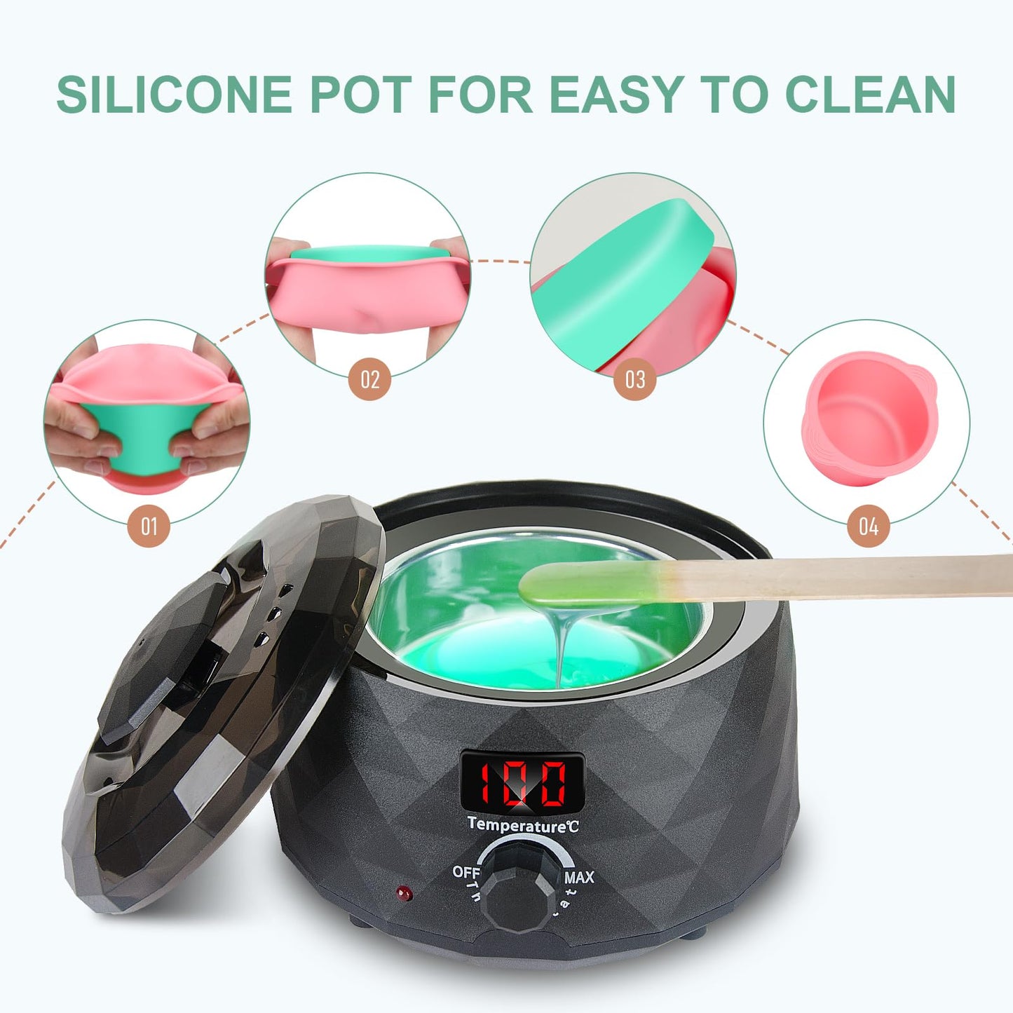 Charmonic Wax Warmer, Upgrade Digital Waxing Kit with Silicone Pot & 500g Hard Wax Beads for Whole Body Brazilian Bikini Legs Armpit Nose Hair Removal, Hot Wax Machine with All Waxing Accessories-Black