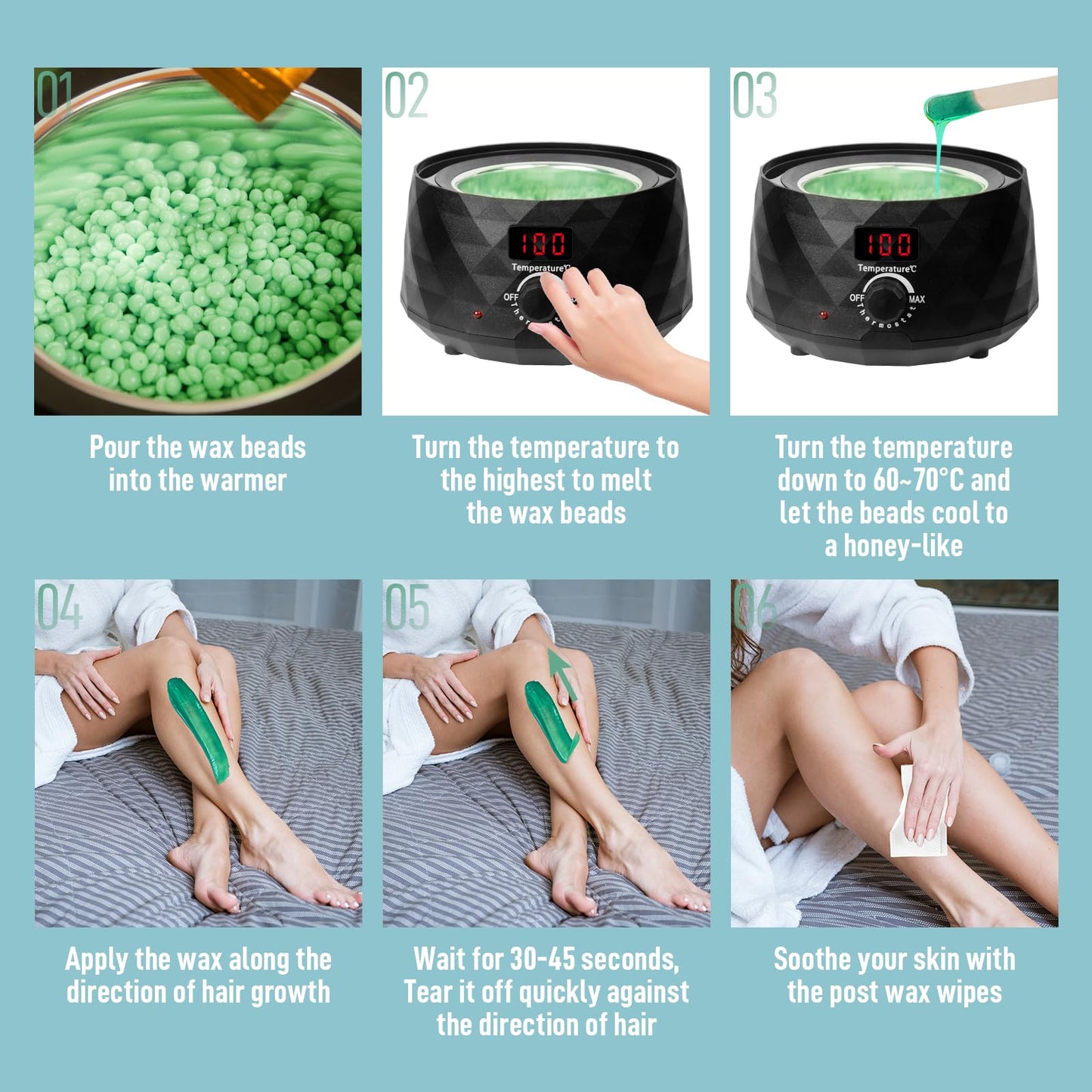 Charmonic Wax Warmer, Upgrade Digital Waxing Kit with Silicone Pot & 500g Hard Wax Beads for Whole Body Brazilian Bikini Legs Armpit Nose Hair Removal, Hot Wax Machine with All Waxing Accessories-Black