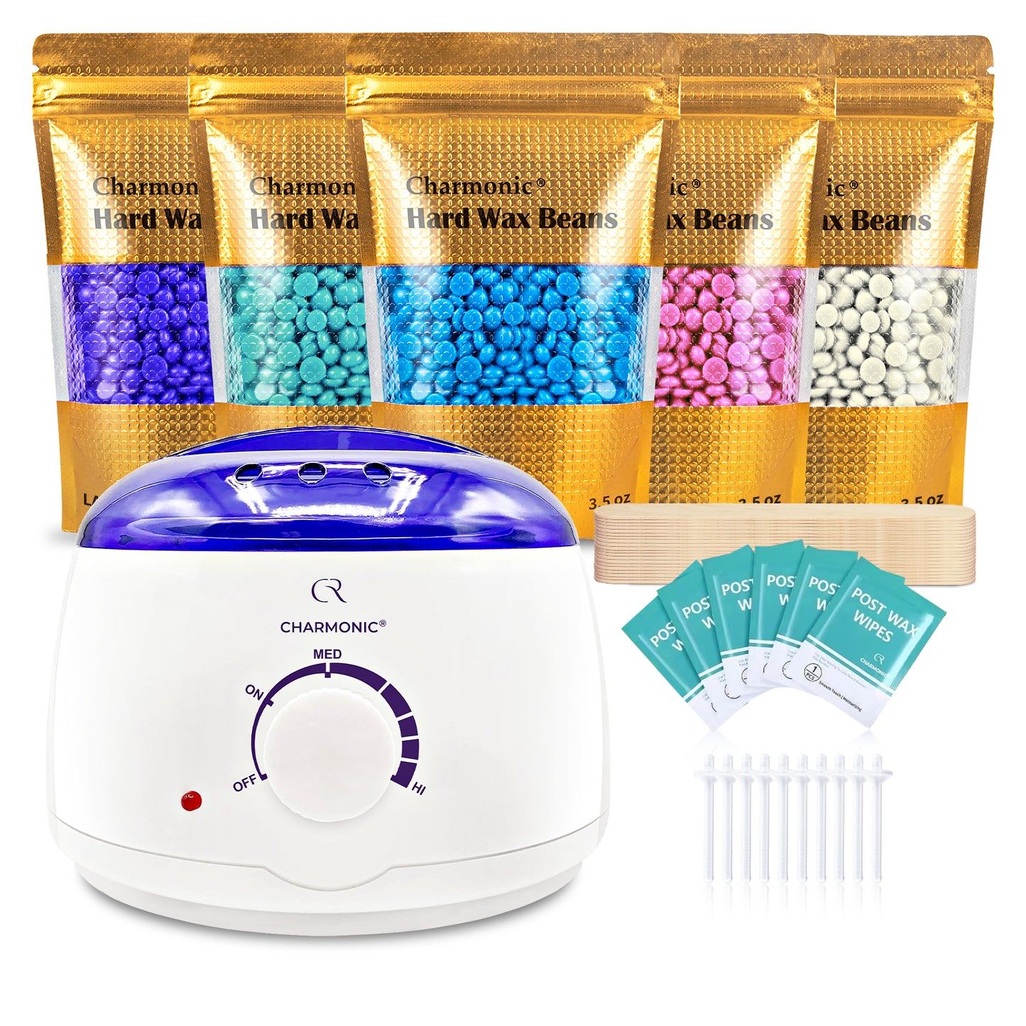 Charmonic Wax Warmer, Wax Melt Warmer for Waxing with 500g Hard Wax Beads for Whole Body Brazilian Bikini Legs Armpit Nose Hair Removal, Hot Wax Machine with All Waxing Accessories