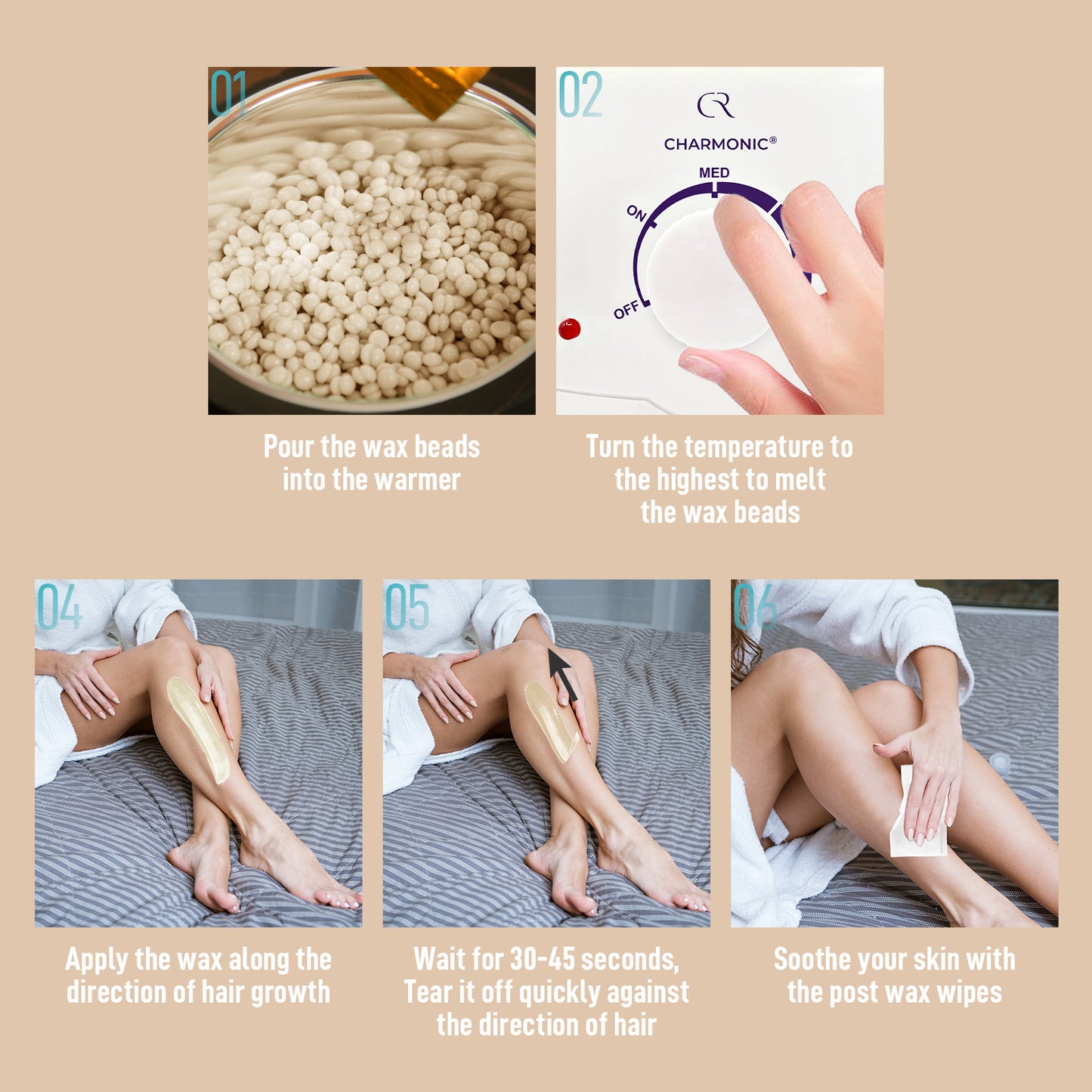 Charmonic Wax Warmer, Wax Melt Warmer for Waxing with 500g Hard Wax Beads for Whole Body Brazilian Bikini Legs Armpit Nose Hair Removal, Hot Wax Machine with All Waxing Accessories