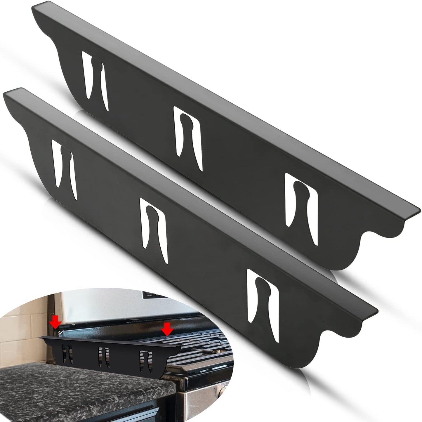 Kozyland Stove Gap Covers - Stainless Steel, Oven Gap Filler, Heat Resistant & Easy To Clean, Between Stove and Counter Guard (Black, 23.5"L, 0.9" W)