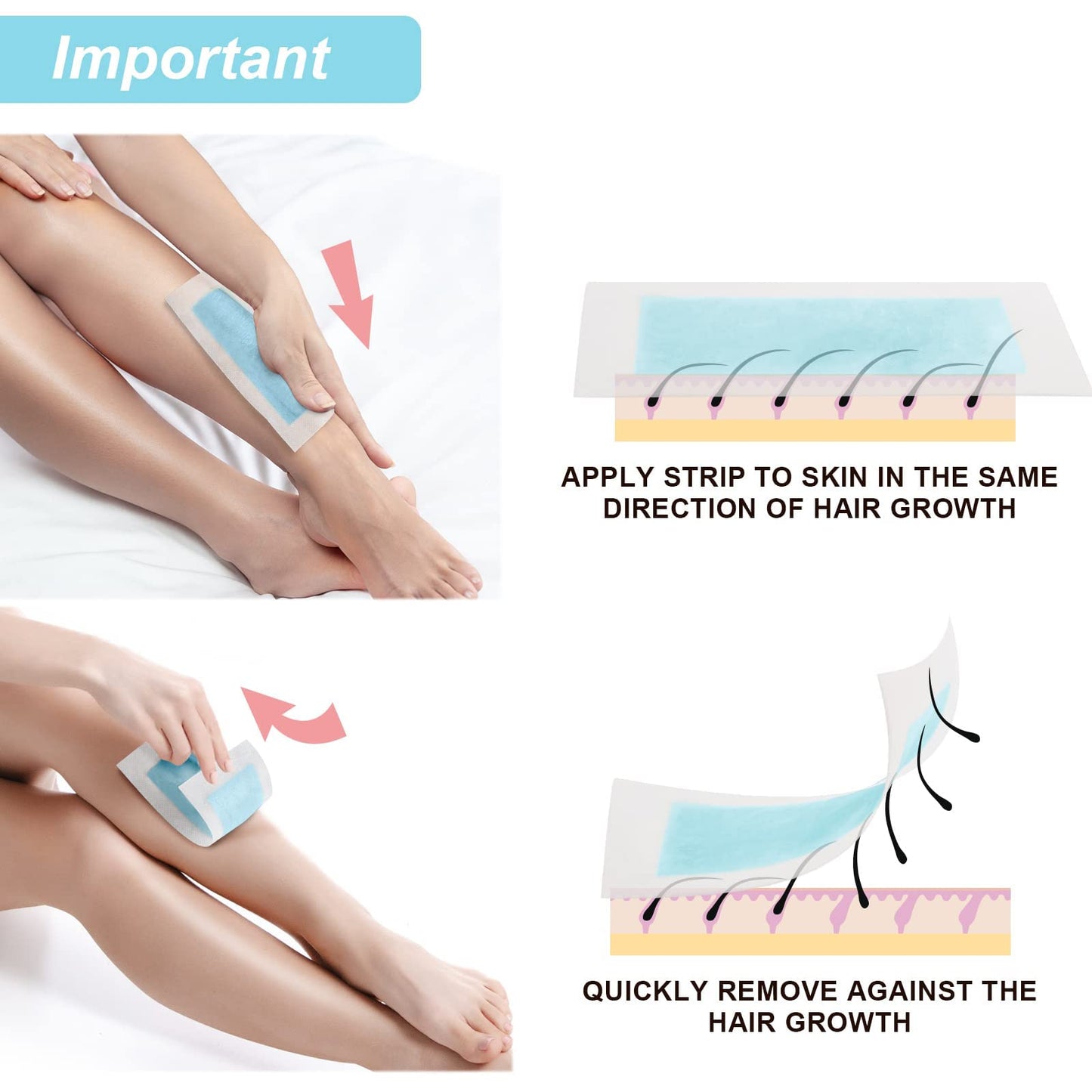 Charmonic 70 Counts Hair Remover Waxing Strips Body & Face, At Home Waxing Kit (2 Sizes 70 Strips+ 4 Wipes)